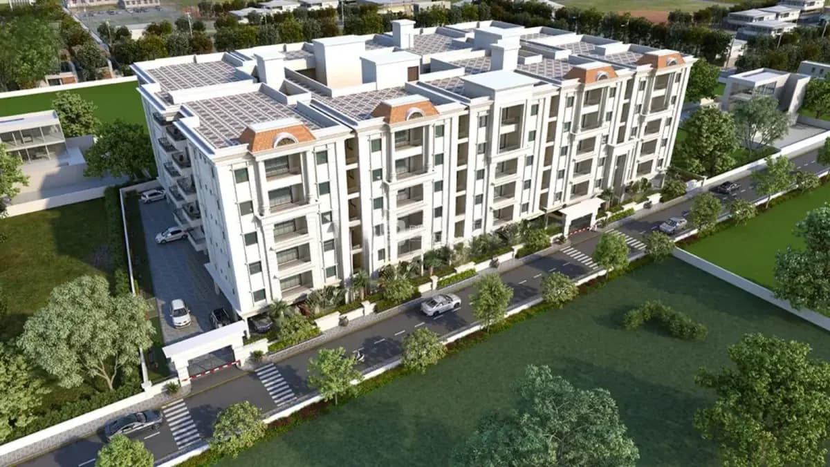 SV Brindavanam aerial view showing the building and internal access